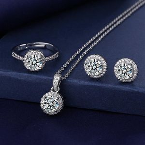 Solitaire Lab Diamond Jewelry set 925 Sterling Silver Party Wedding Rings Earrings Necklace For Women Bridal Moissanite Jewelry299O