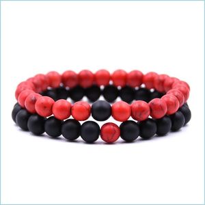 Charm Bracelets Distance Bracelets For Lovers 2Pcs/Set Yin Yang Stone Beaded Best Friend Couple Bracelet Drop Delivery Jewelry Bracele Dhh5Y