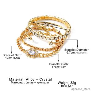 Corrente iparam conjunto de 4 peças pulseiras luxuosas para mulheres cristal brilhante ajustável abertura corrente pulseiras punk pulseira moda joias r231205