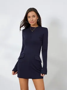 Casual Dresses Fashion X-Shape Slim Mini Dress for Women Elegant Long Sleeve Pocket Bodycon Female 2023 Autumn Sexy Lady Pending