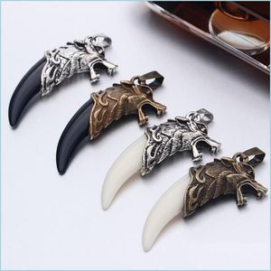 Pendant Necklaces Necklaces Pendants Mens Antique Sier Tribal White Stark Wolf Fang Tooth Boho Pendant Outdoor Men Drop Delivery Jewel Dhiia
