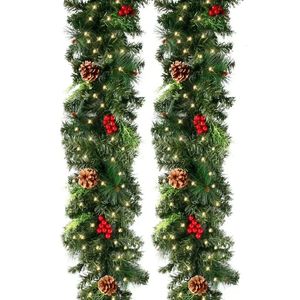 Christmas Decorations Garlands with Pinecones Red Berries Artificial Wreaths for Home Xmas Tree Stairs Door Year Decoration 231204