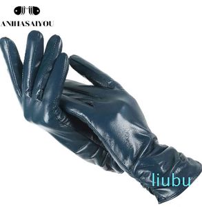 Classic pleated color real leather sheepskin Genuine Leather winter gloves women-2081