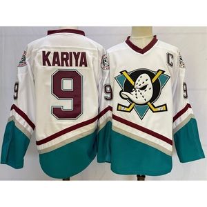 Andra sportartiklar Vintage Hockey Jersey White Mighty Ducks Ice Jerseys 9 Paul Kariya Herr Sömed 231204