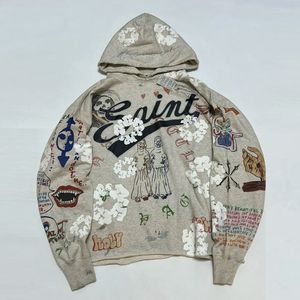 Graffiti Printed Hooded Sweatshirts Male Female Oversize Vintage Cotton Hoodies