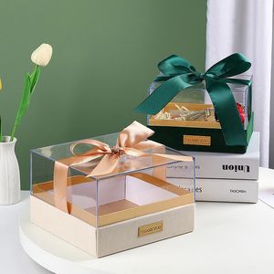 Present Wrap Transparent Acrylic Wedding Hand Box Light Luxury Bow Present Christmas Valentine's Day Birthday Party Supply 231205