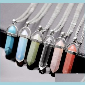 Pendant Necklaces Bk Charms Women Jewelry Opal Jade Natural Stone Pendant Glass Resin Quartz Healing Crystals Long Gold Chain Choker D Dhths