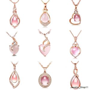 Sier Rose Quartz Cat Eye Crystal Kamienne Wisianek dla kobiet biżuteria mody kamieni szlachetnych