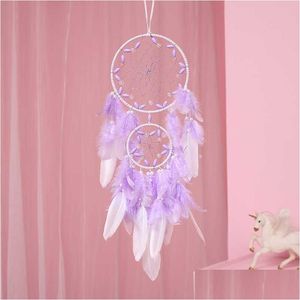 Decorative Objects & Figurines Decorative Objects Figurines Purple Dream Pendant Feather Wind Chime Creative Wall Decoration Girl Bedr Dhfrn