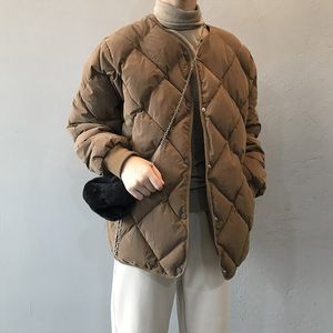 Collarless lingge down 재킷 여자 2023 가을과 겨울 새로운 한국 버전 느슨하고 가벼운 홍콩 스타일의 짧은 재킷 빵 옷 조류