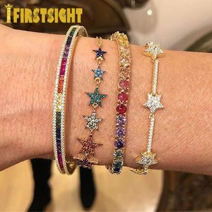 Corrente Iced Out StarsTennis Chain Pulseira para Mulheres Rainbow Star Charm Bangle Brilhante Cristal CZ Elegante Fantasia Jóias Ladis Femme Presentes 231205