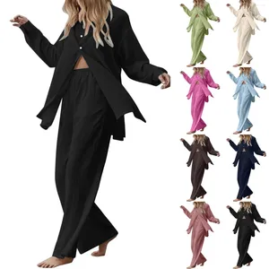 Zweiteilige Damenhose, elegant, 2 Nachtwäsche-Sets, Retro, Übergröße, Hemd, Damenanzug, hohe Taille, Hose, Oberteil, Hose, Langarm-Outfit