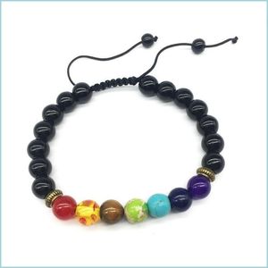 Charm armband 7 chakra armband män svart lava helande nce pärlor olika färger armband för kvinnor reiki buddha bön naturlig ston dhyzk