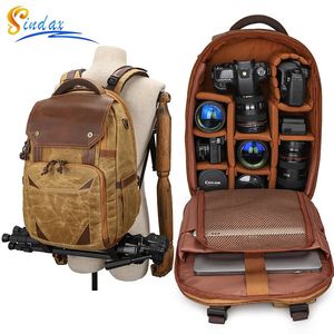 Camera bag accessories Camera Bag Waterproof Retro Batik Canvas Leather Backpack w USB Port fit 15.4inch Laptop Men Pography Bags Travel Carry Case 231204