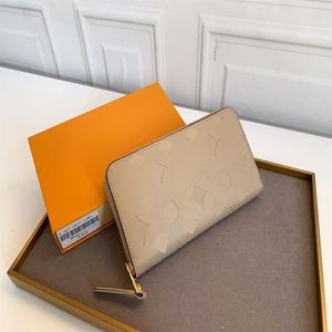 Projektanci mody zippy portfel męski skórzane portfele zamek błyskawiczny wysokiej jakości kwiaty torebki torebki tytanowe Uchwyt karty O277Y