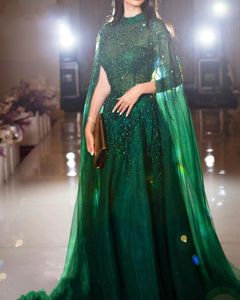 Dubai elegante abito da ballo verde 2024 maniche ad aletta collo alto perline paillettes abiti da sera celebrità ragazze abiti da spettacolo di compleanno su misura