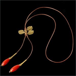 Anhänger Halsketten Miage Ethnische handgemachte Keramik Glasur Perle Frucht alte Bronze Farbe Federn Blätter Pullover Halskette Frauen Mode A Dhhhg
