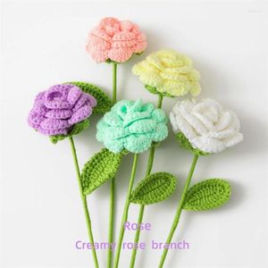 Dekorative Blumen, Wollblume, cremefarbener Rosenzweig, fertig, klein, frisch, einfarbig, Simulation, kreativ, handgefertigt, gestrickt, Geschenk, 8 cm x 40 cm