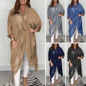 Kvinnors blusar kvinnor sommarstopp lös v-hals fast färg asymmetrisk avslappnad vintage plus size cowl hals blus kvinnliga kläder