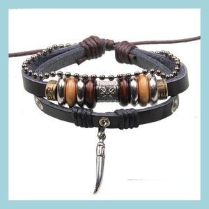 Charmarmband läder armband äkta träpärla charm oändlighet armband droppleverans smycken armband dhpr5