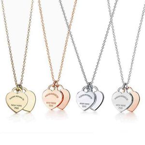 Klassisk 925 Sterling Silver Necklace Double Heart Pendant Necklace Man Women Party Wedding Jewelry High Quality With Box Y220314203E