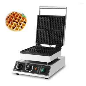 Brödtillverkare kommersiella 4st Square Waffle Maker Machine Electric Rostfritt Steel Cake Toaster Snack Beeking