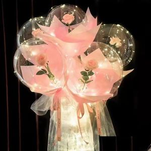 Decorative Flowers & Wreaths Valentine Party Balloons Transparent Luminous Bobo With Rose Flower For Wedding Anniversary Birthday Banq Dhgcx