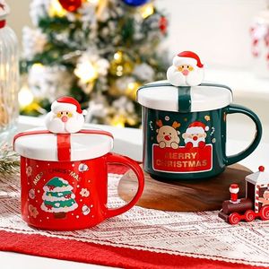 Vattenflaskor 1 st julkaffe mugg med lock och sked keramiska koppar söta xmas sommar vinter dricks presentförpackning 231205