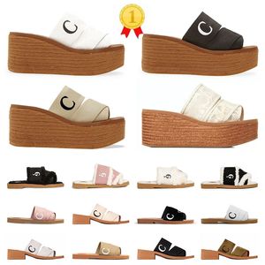 Sandaler Famous Designer Women Woody Sandals Mules Flat Slides Light Tan Beige White Black Pink Tyg Canvas Slipers Womens Summer Outdoor Shoes