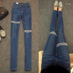 Women's Jeans Handmade Rhinestone Rivets Women Skinny Pencil