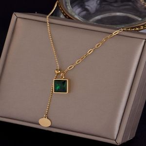 Fashion Charm Numeral Green Black Zircon Necklaces For Woman Men Temperament stainless steel Pendant Necklace Jewelry Gift Chain2954