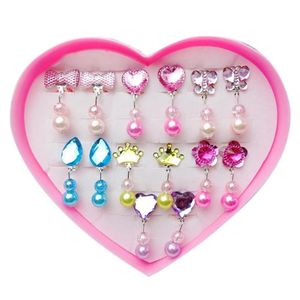 7 par kolczyków Dziewczyny Faux Pearl Ear Clip Non przekieranie Princess Jewelry Dangle Storage Boks 318V