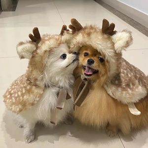 犬のアパレル面白いペットの猫ハロウィーンコスチュームコスプレエルクマント犬のコスチューム小犬のためのかわいいクリスマス猫服231205