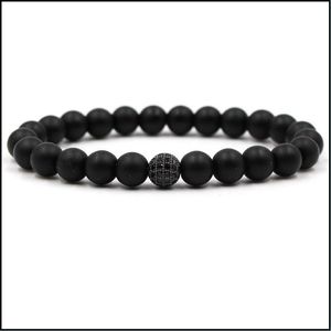 Charme pulseiras pulseira de pedra natural homens micro pave para mulheres jóias preto grânulo gota entrega dhar7