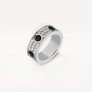 Высокое издание Черные керамические любовные кольца Обручальное кольцо Женщины Мужчины Маркировка винтов 3 ряда с алмазным покрытием Титановая сталь 316L Дизайнер Jewel215n