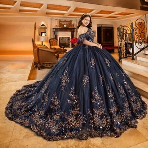 Navy Blue Corset Beaded Quinceanera Dress Ball Gown Lace Up Graduation Gown Sweetheart Applique quinceanera de 15 anos Sweet 16