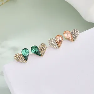 Stud Küpeler Gümüş İğne Emerald Pembe Aşk Kadın İçin Parlak Hediye