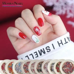 Stickers Decals Christmas Day Nail Glitter 3D Art Supplies Mix Presents Snowflakes Flowers Wood Pulp Chips Confetti 231204