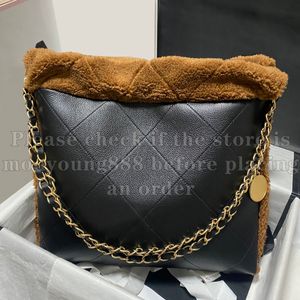 12A Upgrade Mirror Quality Genuine Leather Quilted Tote Bag Womens 22 Small Handbag Black Purse Designer Shearling Composite Bags Crossbody Shoulder Bag With Pouch