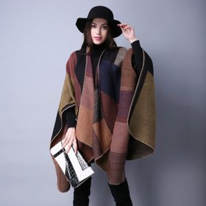 Halsdukar vintage färgblock sjal imitation kashmir varm wrap boho stor filt halsduk poncho kappor tjockend mantel för utomhus 231205