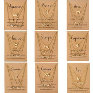 Pendant Necklaces 3Pcs Set Cardboard Star Zodiac Sign 12 Constellation Charm Gold Color Necklace Aries Cancer Leo Scorpio JewelryP3182