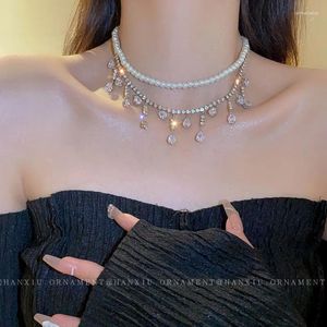 Anhänger Halsketten Luxus Perle Choker Für Frauen Quaste Wasser Tropfen Zirkon Kristall Party Hochzeit Bankett Schmuck Zubehör