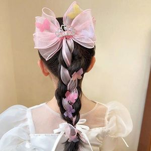 Hair Accessories Lovely Sweet Cute Crown Headwear Butterfly Ribbon Children Hairpin Veil Clip Accessory Bow