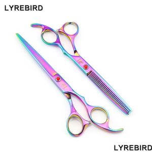 Hair Scissors 7 Inch Cutting 6.5 Thinning Shears Lyrebird Rainbow Dog Grooming Drop Delivery Products Care Styling Dhbzk