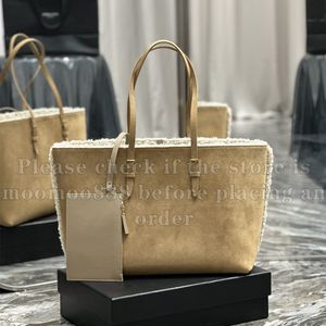 12A Tamamen Yeni Ayna Kalite Tasarımcı Büyük Tote Çanta 38cm Kadınlar Orijinal Deri Shearling Alışveriş Çantası Kompozit Çanta Luxurys Çanta Bej Çanta