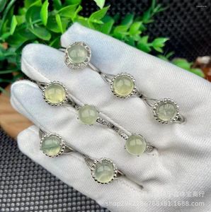 Klusterringar grossist 10st/pack naturlig prehnite 8mm rund ädelsten sten finger ring äkta semi-ädelsten smycken justal