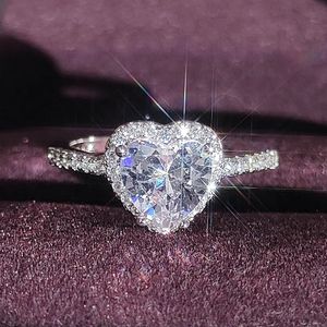 Anéis de casamento em forma de coração rosa cor prata bonito moda promessa anel para mulheres menina festa presente dedo itens R1707 231205