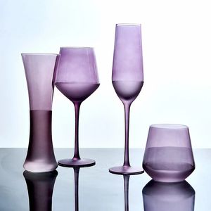Wine Glasses Purple Transparent Wine Glasses Creative Frosted Crystal Champagne Whiskey Beer Cup Cocktail Goblet Juice Glass Bar Drinkware 231205