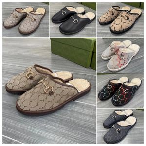 Markenschuhe, Damenbekleidung, Herren-Halbhausschuhe, lässige Bodenhausschuhe, Damen-Outdoor-Schuhe, Ledersteigbügel, bequeme Plüschgürtelbox35-47