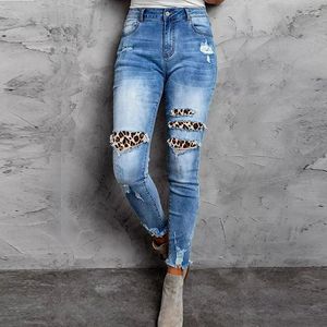 Women's Jeans Leopard Print Denim Pants Slim Fit Hip Raise Looking Patch